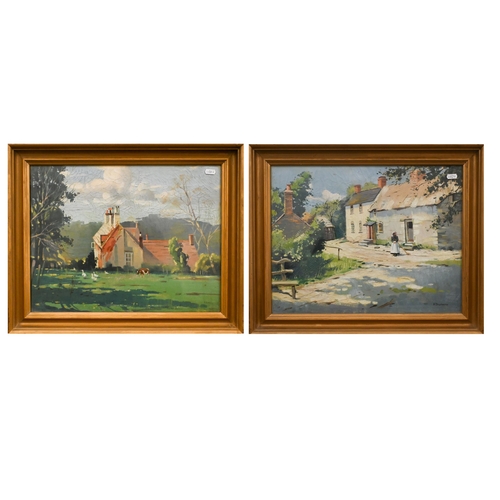 300 - A Bradbury - Two rural village scenes, oil on canvas, signed, 34 x 44 cm (2)