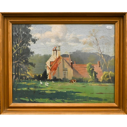 300 - A Bradbury - Two rural village scenes, oil on canvas, signed, 34 x 44 cm (2)