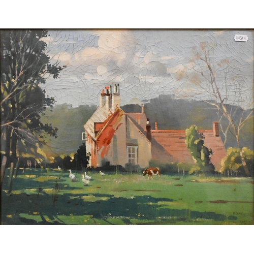 300 - A Bradbury - Two rural village scenes, oil on canvas, signed, 34 x 44 cm (2)