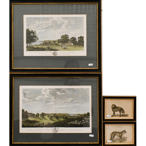 303 - Two coloured engravings of The Isle of Wight -the seat of Sir William Oglander and the remains of Du... 