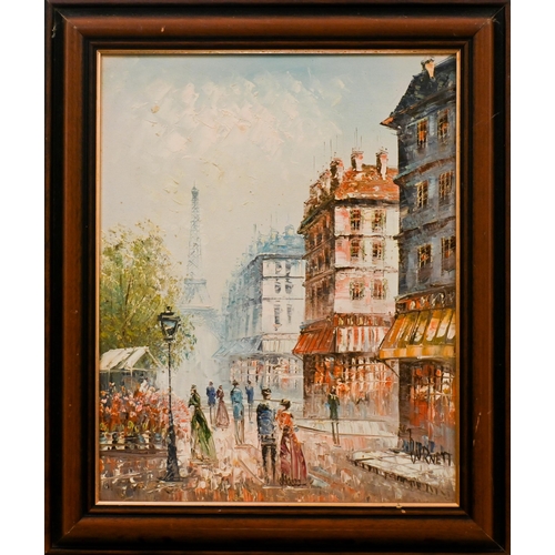 307 - Burnett - Parisian street scene, oil on canvas, signed, 50 x 39 cm