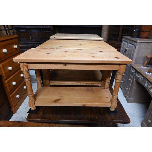 36 - A pair of modern pine two tier coffee/lamp tables to/with another of differing size and design (3)