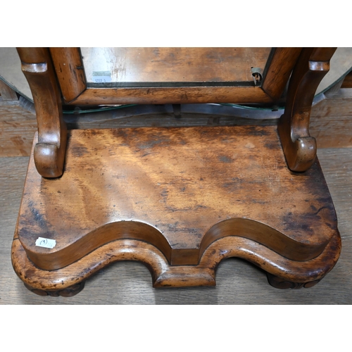 48 - # An old oak barley twist occasional table to/with a platform toilet mirror and a Victorian embroide... 