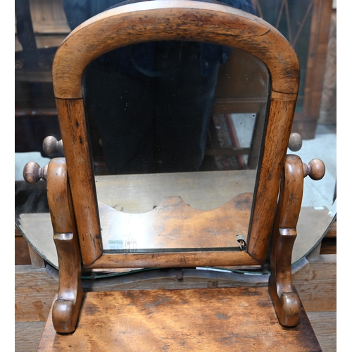 48 - # An old oak barley twist occasional table to/with a platform toilet mirror and a Victorian embroide... 