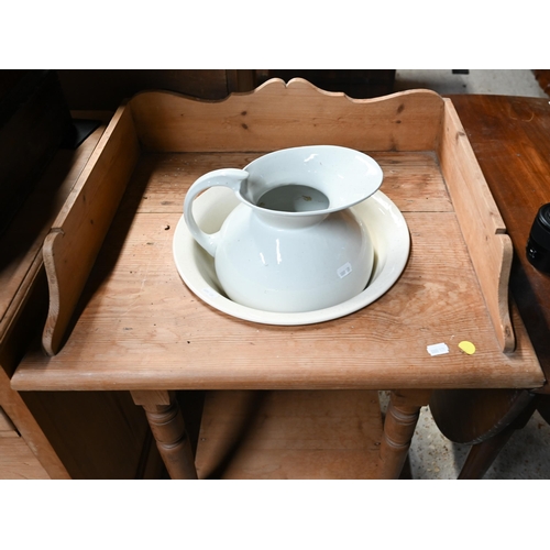 51 - A pine washstand with china wash bowl and jug