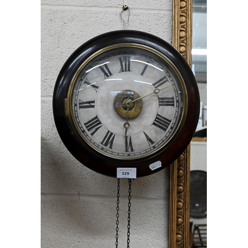 529 - A 19th century postman's alarm wall clock with two-train movement, 22cm diameter dial