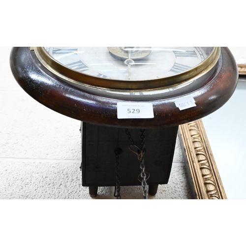 529 - A 19th century postman's alarm wall clock with two-train movement, 22cm diameter dial