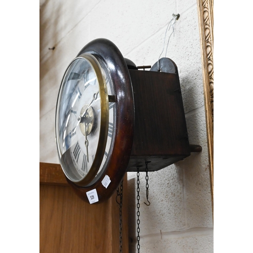 529 - A 19th century postman's alarm wall clock with two-train movement, 22cm diameter dial