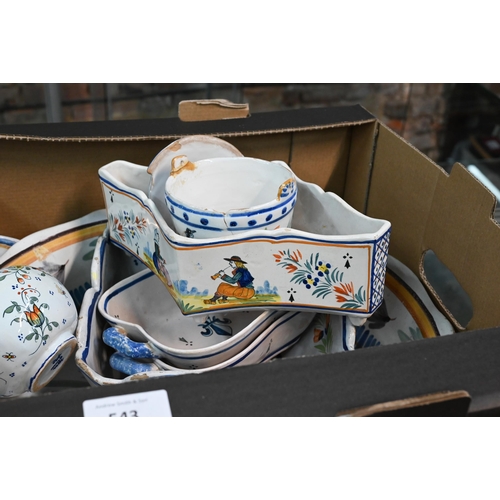 543 - A large Quimper faience basin and other Quimper pottery, to/w an embroidered tea cosy and various ti... 