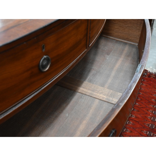 68 - A Victorian mahogany bowfront chest of two short over three long drawers on splayed bracket feet, 11... 