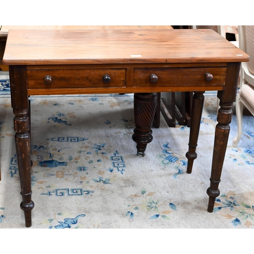 79 - A late Victorian mahogany hall table with two frieze drawers and turned supports, 90 cm w x 44 cm d ... 