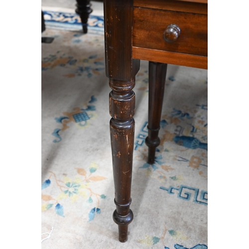 79 - A late Victorian mahogany hall table with two frieze drawers and turned supports, 90 cm w x 44 cm d ... 