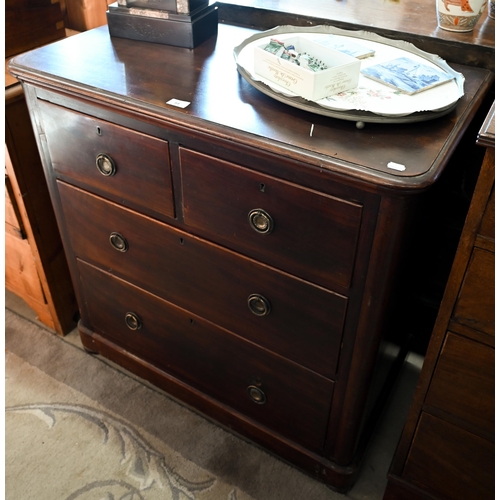 84 - A 19th mahogany chest of two short over two long drawers on bun feet (missing one ring handle) 90 cm... 