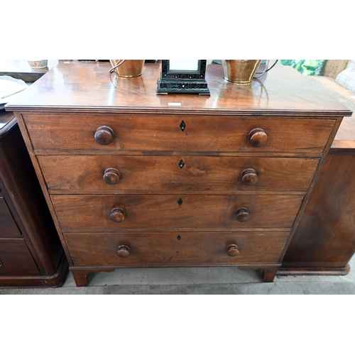 85 - A George III mahogany chest of four long graduating drawers raised on shaped bracket feet (a/f) 75 c... 