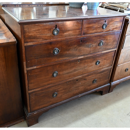 88 - A 19th century mahogany chest of two short over three long drawers standing on bracket feet (a/f) 10... 