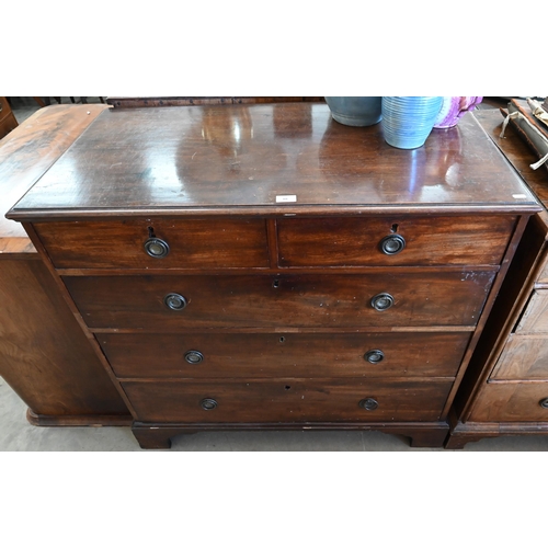 88 - A 19th century mahogany chest of two short over three long drawers standing on bracket feet (a/f) 10... 