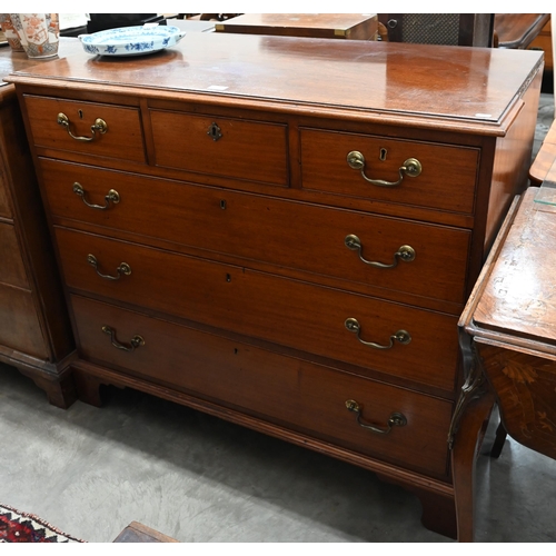 90 - A 19th century mahogany chest of three short over three long drawers raised on bracket feet, 110 cm ... 