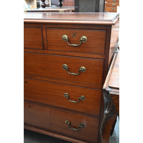 90 - A 19th century mahogany chest of three short over three long drawers raised on bracket feet, 110 cm ... 