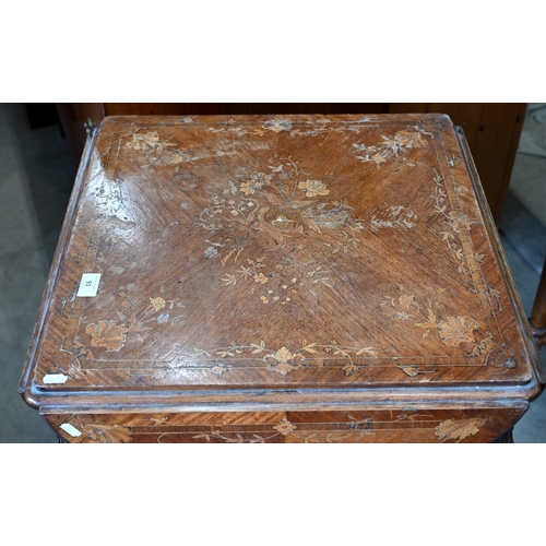 91 - A French kingwood and marquetry serpentine drop leaf side table with decorative floral inlay, shaped... 