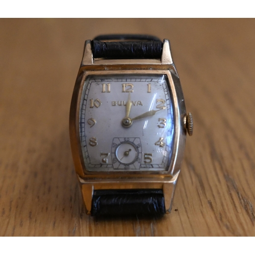 271 - A vintage gents Bulova gold plated manual wristwatch, circa 1940s, the oyster dial with gilt Arabic ... 