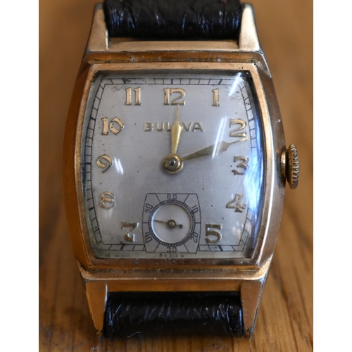 271 - A vintage gents Bulova gold plated manual wristwatch, circa 1940s, the oyster dial with gilt Arabic ... 