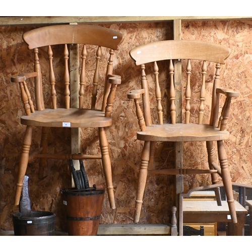 34 - # A pair of modern beech Windsor style chairs, to/with a pair of Trafalgar back chairs, a carved bal... 