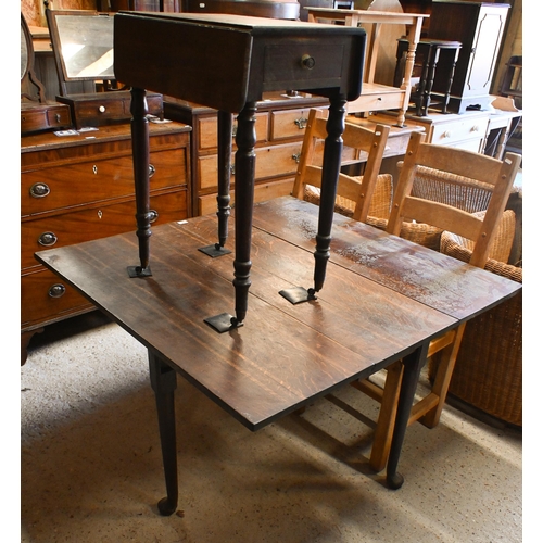 59 - # A Georgian oak drop leaf gateleg supper table to/with a drop leaf occasional table, both a/f (2)