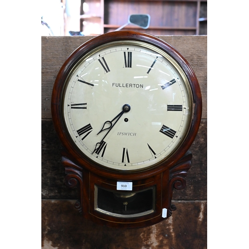 284 - Fullerton, Ipswich, a Georgian brass inlaid mahogany, 8-day drop dial single fusee wall clock, the w... 