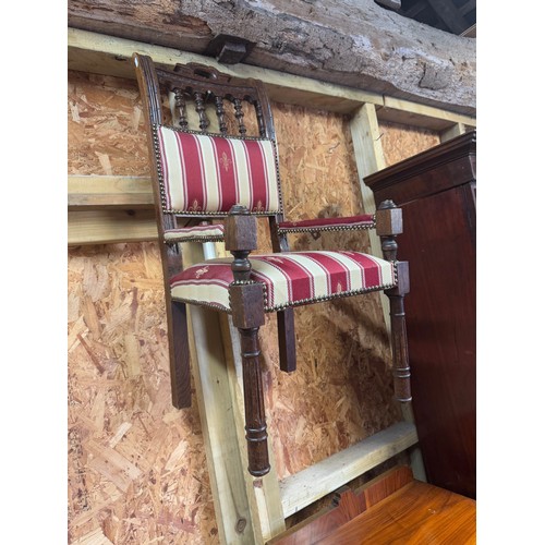 49 - # A small low pine open bookcase with adjustable shelves to/with a vintage oak framed sprung seat nu... 