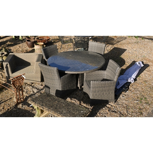 7 - Hartmann, a synthetic all-weather rattan circular garden table, with protective glass top and four a... 