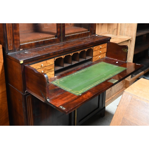 30 - A Victorian mahogany secretaire bookcase, the pair of glazed-in doors over a fitted secretaire drawe... 