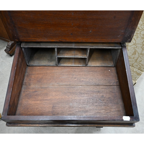 152 - An Edwardian mahogany inlaid Davenport with hinged top inset with tooled leather with four side draw... 