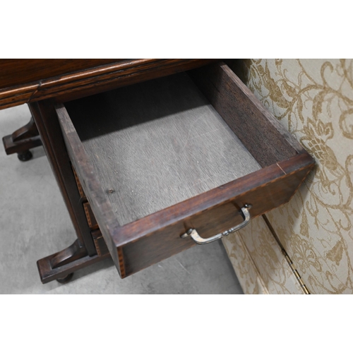 152 - An Edwardian mahogany inlaid Davenport with hinged top inset with tooled leather with four side draw... 