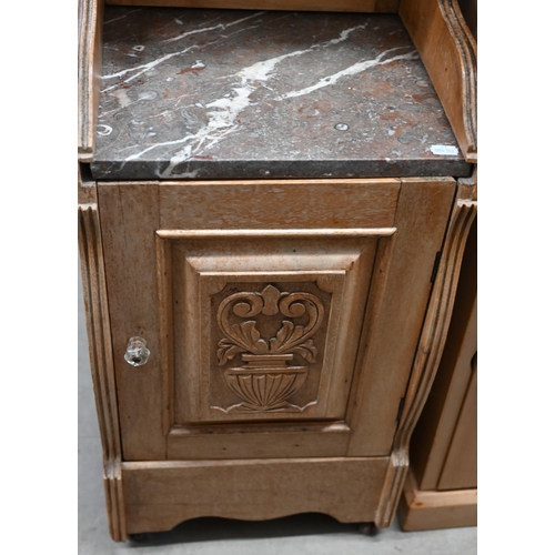 118 - Antique French bedside cabinet with marble top and bevelled mirror over the carved cupboard door, 38... 