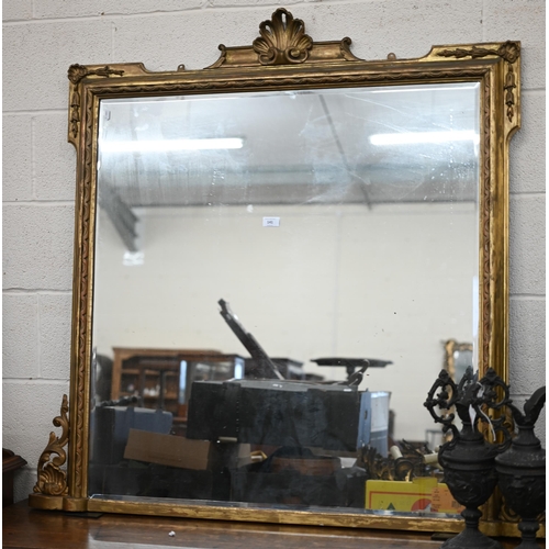 141 - A Victorian bevelled over-mantel mirror in decorative re-finished giltwood and gesso frame, 120 x 12... 