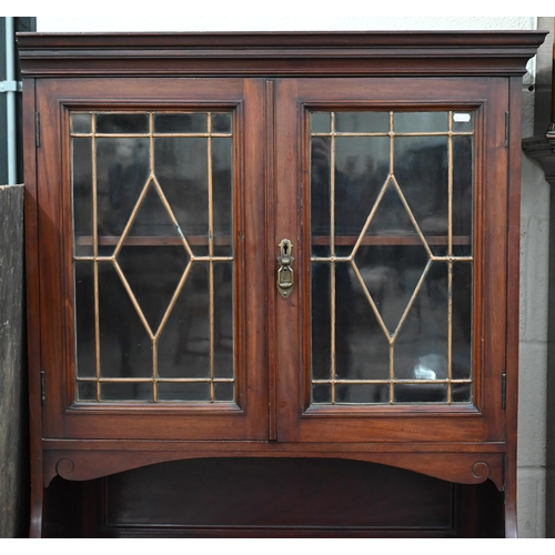 144 - # An Edwardian mahogany part-glazed dresser with three drawers, 74 cm w x 54 cm d x 164 cm h