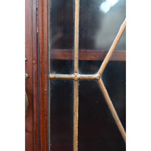 144 - # An Edwardian mahogany part-glazed dresser with three drawers, 74 cm w x 54 cm d x 164 cm h