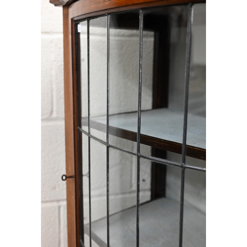 146 - An Edwardian walnut bowfront display cabinet with lead-glazed door, 64 cm w x 40 cm d x 174 cm h