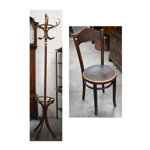 148 - A vintage Thonet style bentwood hall stand, 195 cm h to/w an early 20th century side chair with stea... 