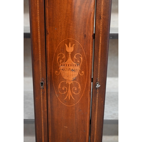 149 - An Edwardian Sheraton revival inlaid walnut display cabinet, 114 cm w x 34 cm d x 144 cm h