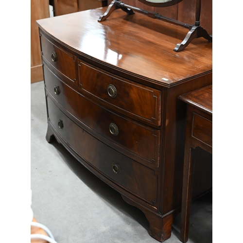 175 - A Victorian mahogany bowfront chest of two short over two long drawers raised on splayed bracket fee... 