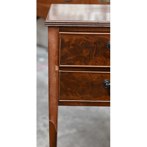 177 - A mahogany two drawer bedside table 38 cm w x 28 cm x 70 cm h Repaired leg