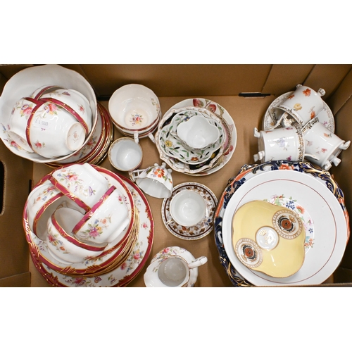 381 - A Staffordshire floral-printed china tea service, to/w various continental tea wares (box)