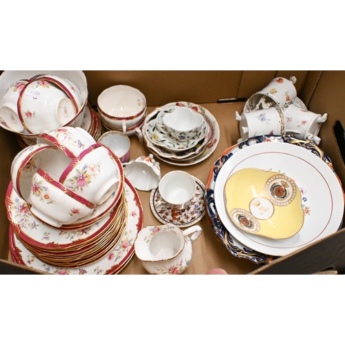 381 - A Staffordshire floral-printed china tea service, to/w various continental tea wares (box)