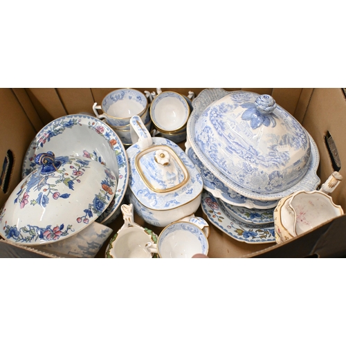 389 - A 19th century Mason's Ironstone oval tureen and cover with floral printed decoration and a graduate... 