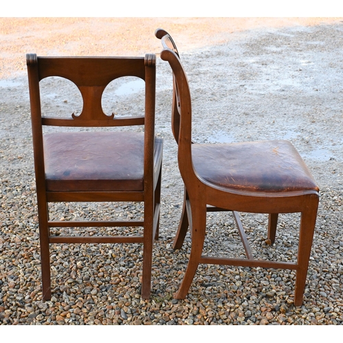 40 - A set of eight Victorian mahogany dining chairs, with shaped splats over leather seats, raised on sq... 