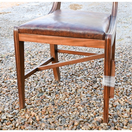 40 - A set of eight Victorian mahogany dining chairs, with shaped splats over leather seats, raised on sq... 