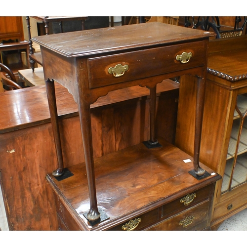 43 - A Georgian mahogany single drawer side table, raised on slender turned legs on pad feet 67 cm w x 44... 