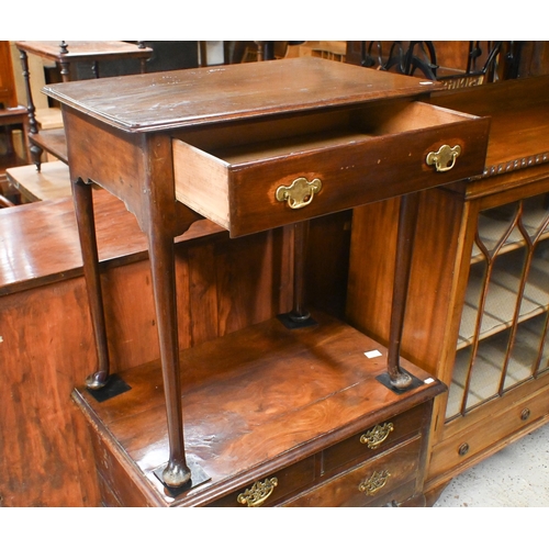 43 - A Georgian mahogany single drawer side table, raised on slender turned legs on pad feet 67 cm w x 44... 