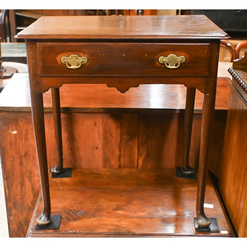 43 - A Georgian mahogany single drawer side table, raised on slender turned legs on pad feet 67 cm w x 44... 